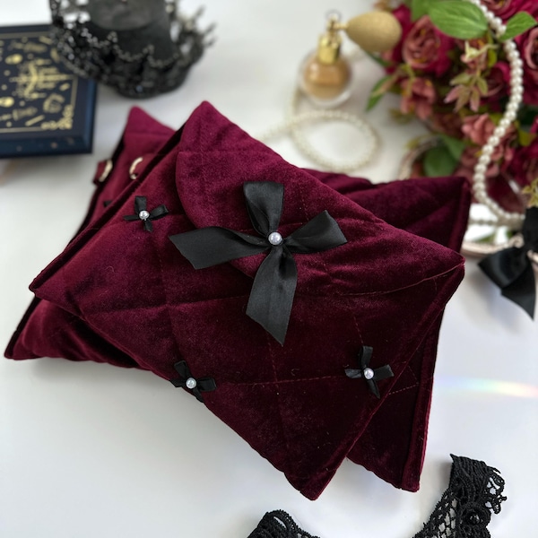 Burgundy Velvet Book Sleeve – Gothic Dark Academia Cover with Magnetic Closure