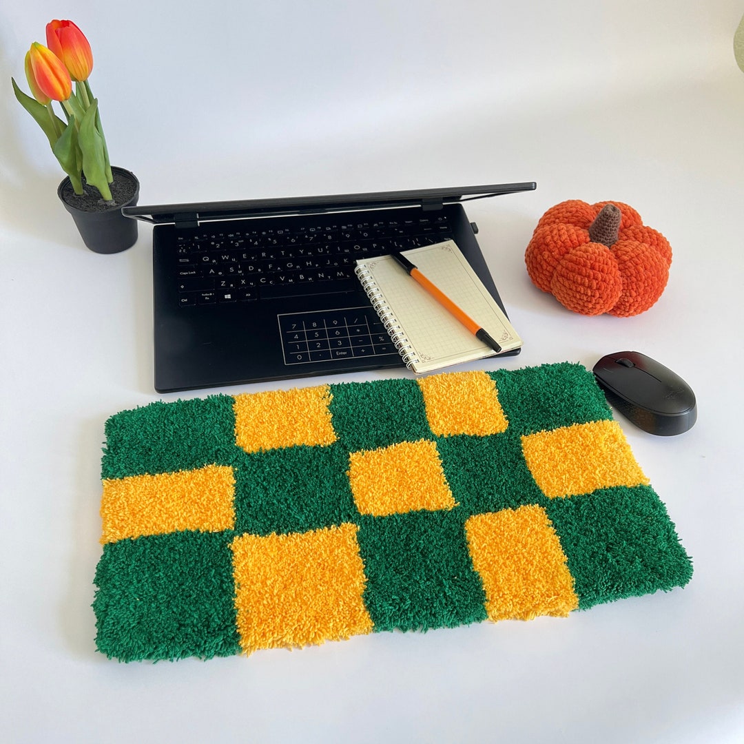 Checkered Keyboard Rug Greenyellow Hand Tufted Keyboard Pad Etsy