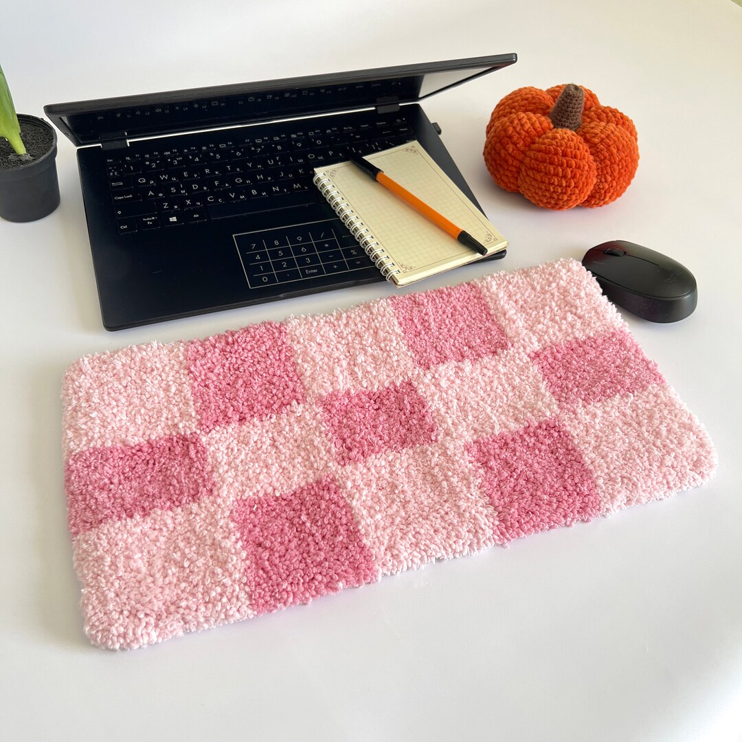 Pink Checkered Keyboard Rug Light Pink Hand Tufted Keyboard Pad ...