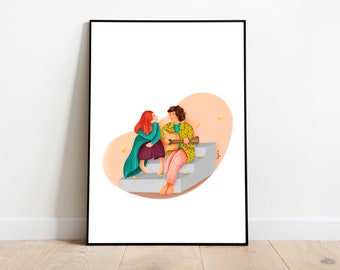 Paar kunst/Giclée illustratie/Art print/A4, A3, A2, A1/inch/muurkunst/verjaardag/Inwijdingsfeest cadeau/verjaardag