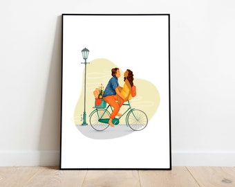Couple Art / Giclée illustration / Art print / A4, A3, A2, A1 / Inches / Wall Art / Birthday / Housewarming gift / Anniversary