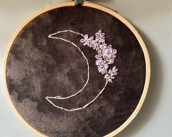 Moon Embroidery finished hoop home decor