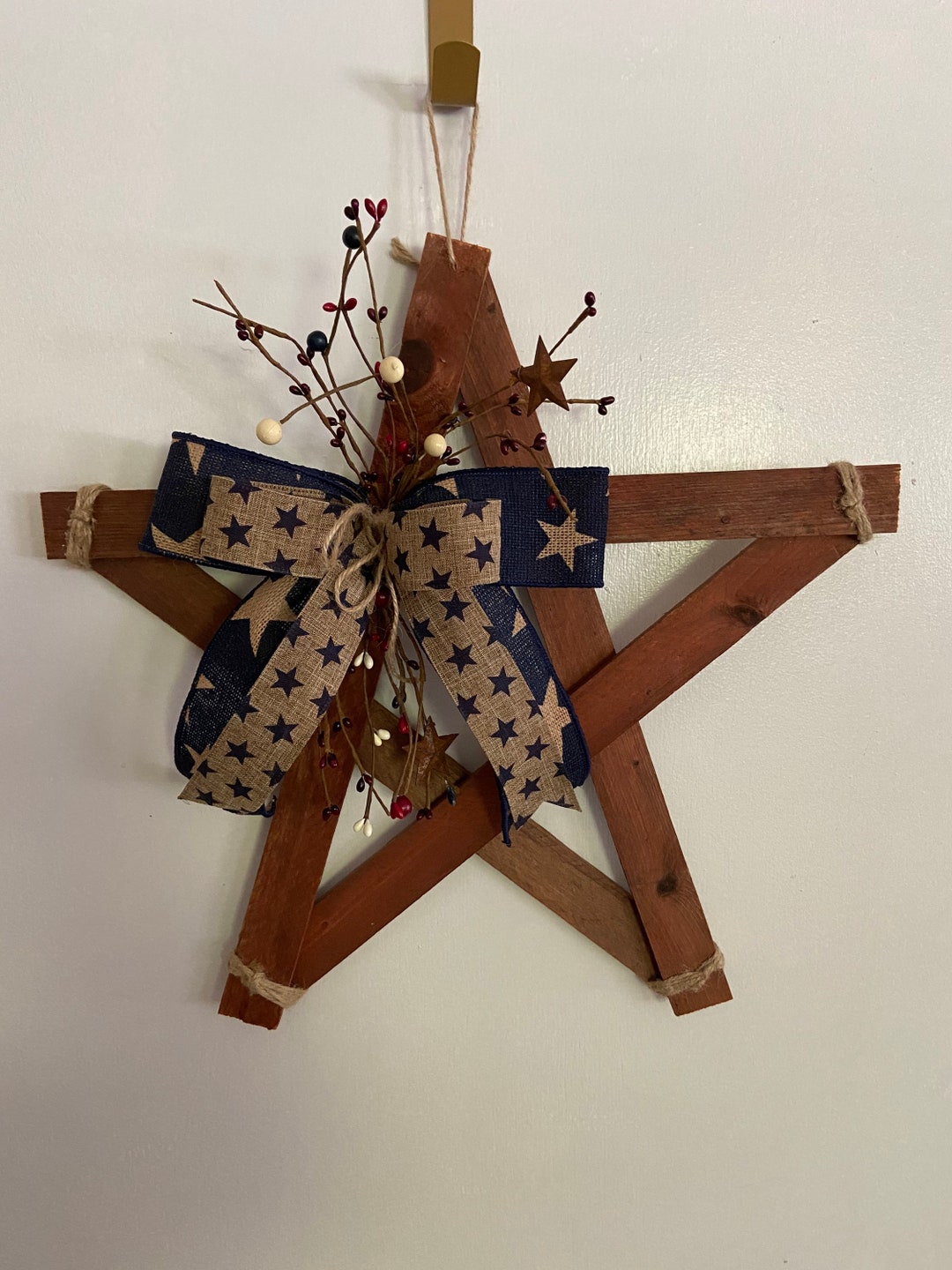 Wooden Star Door Hangers, Patriotic Wooden Door Star, Wooden Stars