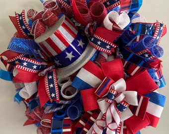 Patriotic Wreath,Memorial Day Wreath,Red, White & Blue Wreath,Fourth of July Wreath, Veterans Day Decor, Patriotic Decor,