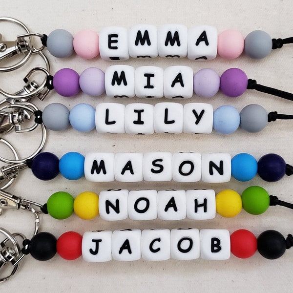 Personalized Name Tags, Diaper Bag Tag, Lunch Bag Tag, Name Tag Keychain, Beaded Keychain, Kids Keyring, First Day of School, Back to School