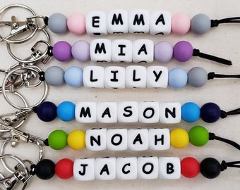 Personalized Name Tags, Diaper Bag Tag, Lunch Bag Tag, Name Tag Keychain, Beaded Keychain, Kids Keyring, First Day of School, Back to School