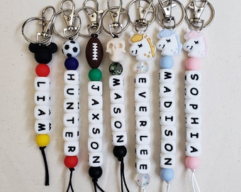 Personalized Name Tags, Diaper Bag Tag, Lunch Bag Tag, Name Tag Keychain, Beaded Keychain, Kids Keyring, First Day of School, Back to School