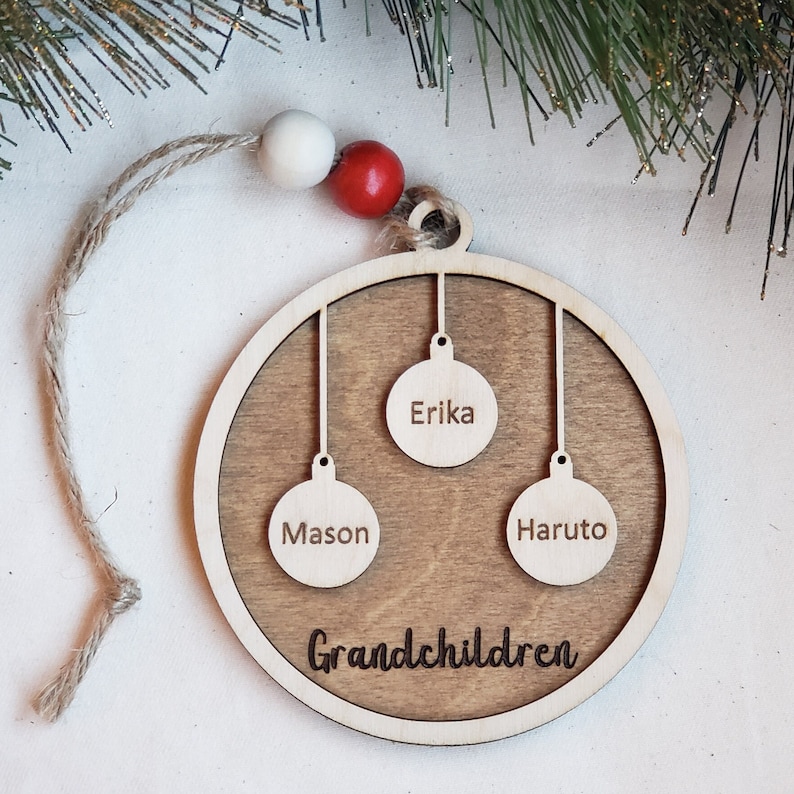 Personalized Family Christmas Ornament, Laser Cut Wooden Name Ornament ADD Beads Only