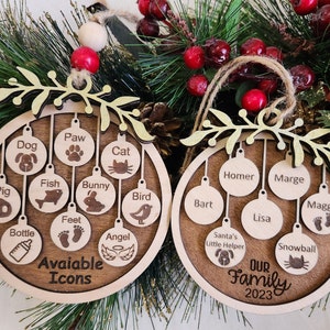 Personalized Family Christmas Ornament, Laser Cut Wooden Name Ornament bild 1