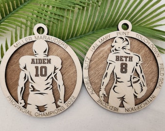 Personalized Football Ornament / Engraved Wooden Sports Ornament