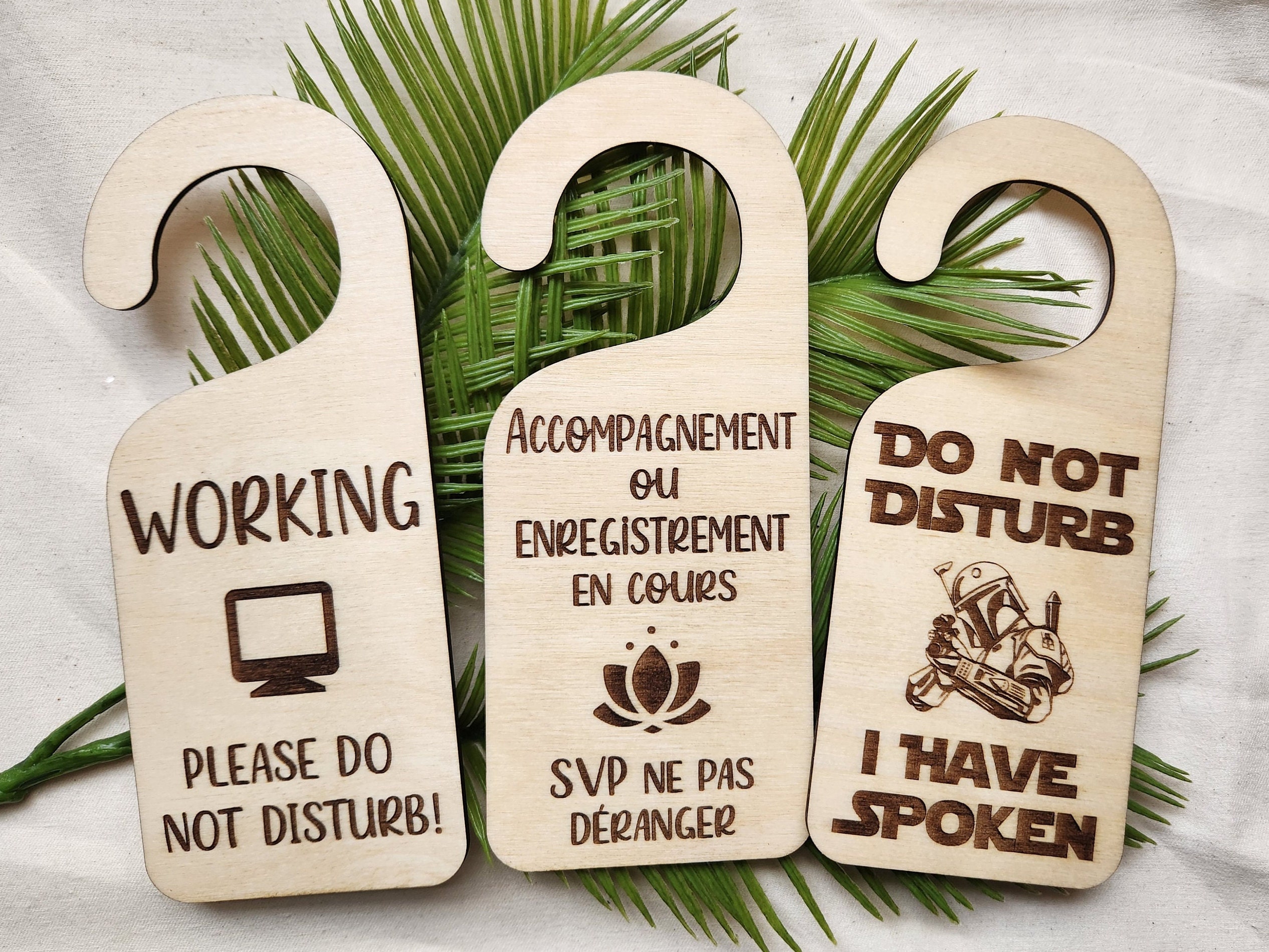 Kichwit Do Not Disturb Door Hanger Sign, 2 Pack - Brown/Green Double Sided, PU Leather For Office Or Home