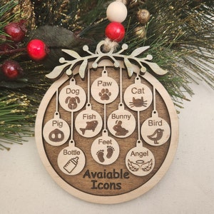 Personalized Family Christmas Ornament, Laser Cut Wooden Name Ornament ADD Beads & Leaf