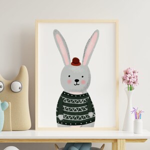 Ilustración de conejo, póster a4, póster personalizado, decoración de la habitación del bebé, póster personalizado para niños, regalo de nacimiento personalizado