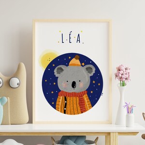 Ilustración Koala, ilustración habitación infantil, póster A4, póster habitación bebé, regalo bebé nacimiento, cumpleaños regalo niño, animales