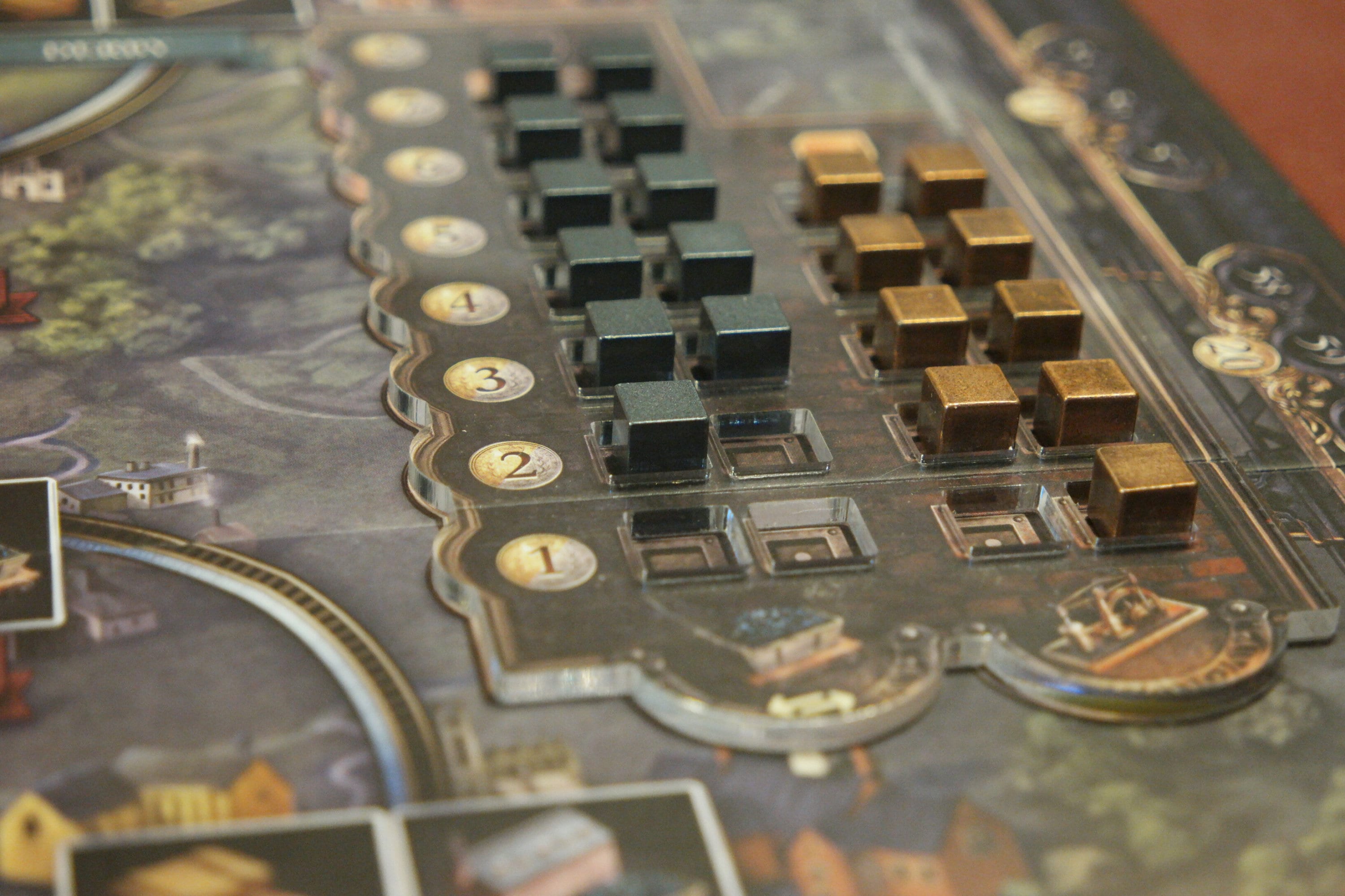 Brass Birmingham game overlay, clear acrylic one-piece frame for coal and iron resource tokens.