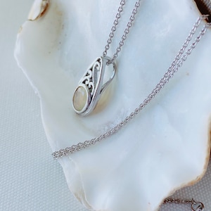 Opal Silver Necklace, Silver Filigree Pendant, October birthstone, Lovely Birthday gift, Sterling Silver Opal Pendant, Pretty Opal pendant