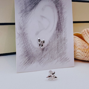 Ribbon Bow Cute Design Sterling Silver Stud Earrings, Gift Jewellery, Daily Wear Earrings, Christmas Bow