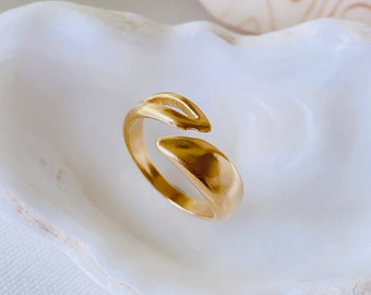 Anello di coda placcato oro 14K in argento sterling massiccio, anello per dito regolabile, anello aperto, anello per nocche impilabile, anello in stile semplice, anello chic