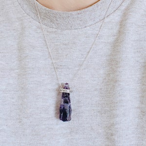 Natural Amethyst Sterling Silver Plated with Rhodium Necklace, Amethyst Pendant Necklace,Large Amethyst Pendant Necklace, Christmas Crystal