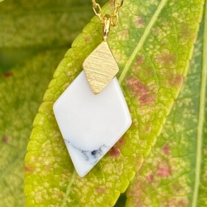 Sterling Silver 14K Gold Plated Rhombus Synthetic Howlite White Stone Pendant Necklace