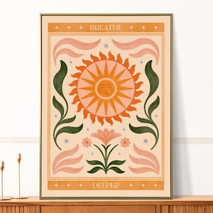 Floral Sun Print, Flower Poster, Botanical Wall Art, Mindfulness Artwork, Plant Illustration, Boho Home Decor, Gallery Wall, Gift, A4 A3 A2