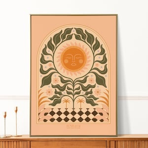 Sunflower Print, Flower Poster, Floral Wall Art, Botanical Artwork, Sun Illustration, Boho Home Decor, Gallery Wall, Pink, Gift, A5 A4 A3 A2