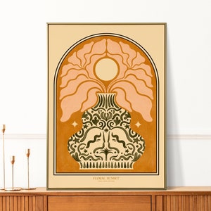 Impresión artística de jarrón, ilustración de flores de naturaleza muerta, póster de planta botánica boho, decoración floral abstracta, galería de pared para cocina y comedor, tamaño A4 A3