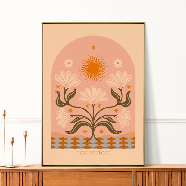 Botanical Print | Boho Floral Wall Art | Modern Plant Artwork | Flower Illustration Poster | Sun Home Decor, Colourful Gift | A5 A4 A3