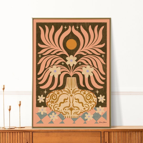 Still Life Floral Vase Print | Boho Botanical Wall Art | Modern Plant Artwork | Flower Illustration Poster | Sun Colourful Gift | A5 A4 A3