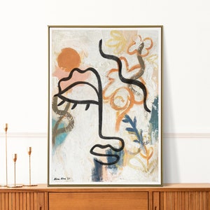 Abstract Face Print, Matisse Wall Art, Boho Line Art, Floral Home Decor, Bohemian Gallery Wall, Botanical, Living Room Print, A5, A4, A3, A2