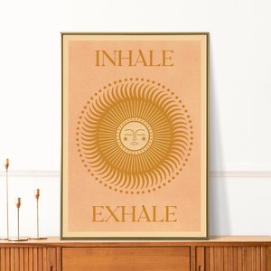 Inhale Exhale Print | Boho Mindfulness Wall Art | Modern Meditation Artwork | Yoga Breathe Motivational Sun Illustration Poster Gift | A4 A3