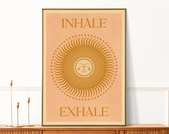 Inhale Exhale Print | Boho Mindfulness Wall Art | Modern Meditation Artwork | Yoga Breathe Motivational Sun Illustration Poster Gift | A4 A3