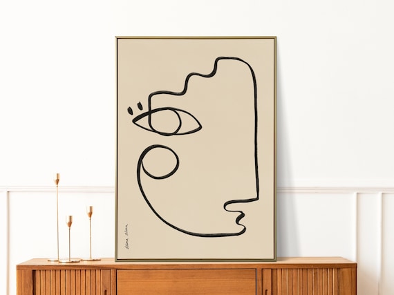 Boho Abstract Line Art Face Sketch Modern One Line Drawing Bath 並行輸入品 Abstract Face Line Art Print, Woman Face Line Drawing, Boho Wall