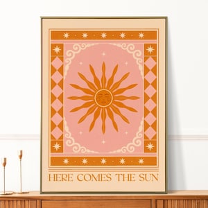 Here Comes the Sun Art Print: Celestial Mediterranean Boho Sunshine Poster