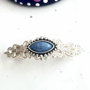 Silver Celtic barrette,blue gemstone, handmade, small silver barrette,vintage look,antique silver,retro style filigree barrette,small clip