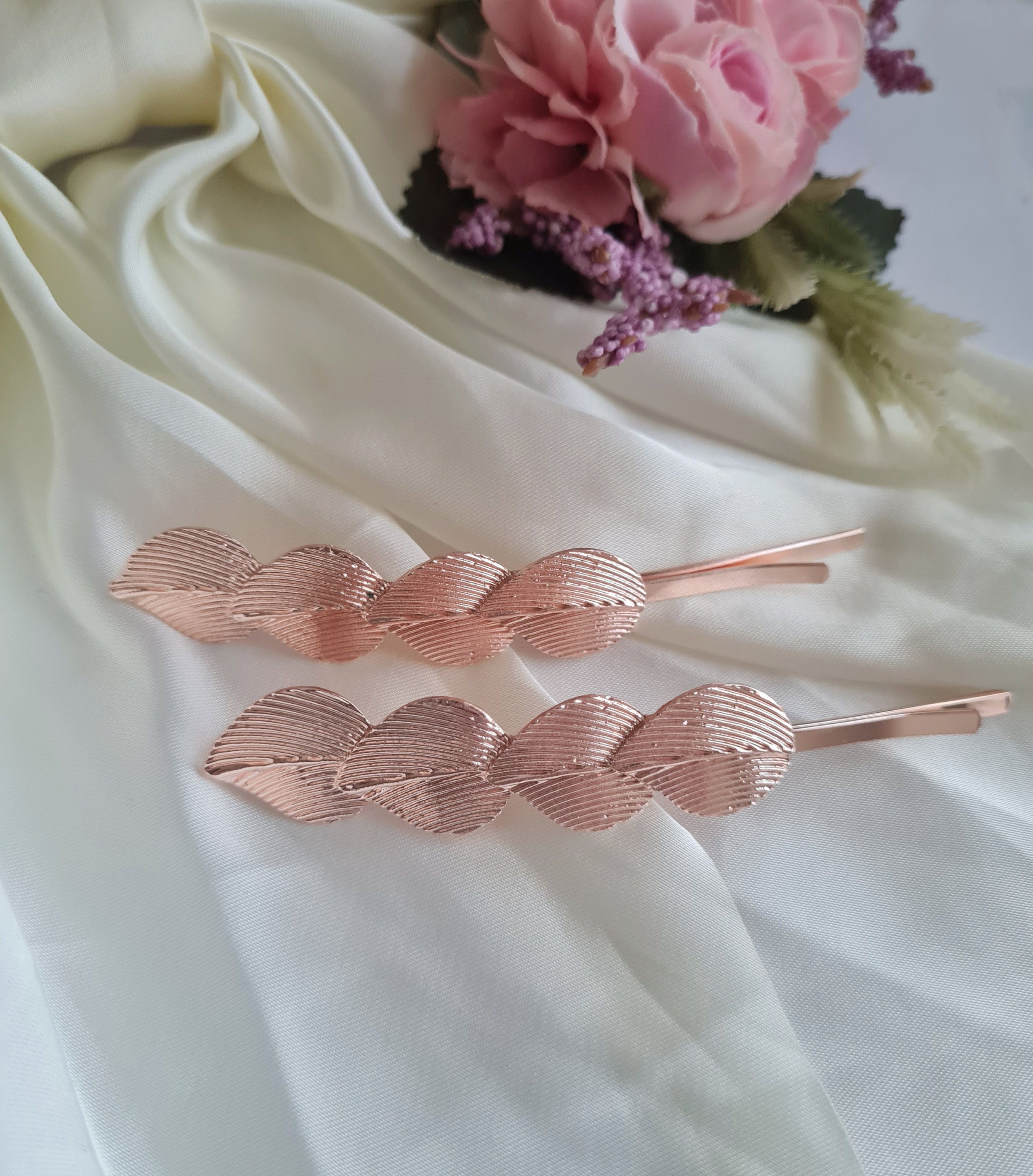 2 Pcs Rose Gold Leaf Hair Clip Bridal Christmas Hairpin Etsy UK