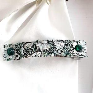 Oude zilveren en groene Keltische Viking-haarspeld, smaragdgroene strassteen, schittering, handgemaakt, Ierse bloemenspeld, hoge kwaliteit, metalen haarspeldclip