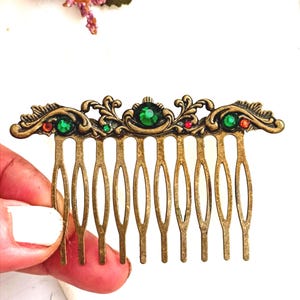 Amber and green rhinestones bronze hair comb,Victorian style,sparkly,vintage inspired hair comb,high quality, handmade, medium to large size