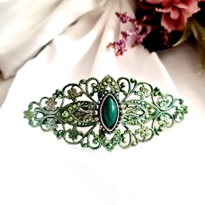 Green gemstone vintage inspired filigree barrette  antique looked,floral hair barrette, handmade, retro,high quality French barrette