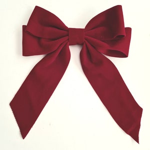 Burgundy red large bow clip,Chritmas high quality hair bow, long tail bow clip, high quality red bow, gift for her, silky velvet bow clip