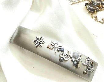 Vintage Hair Barrette Silver Tone Metal Springy Moving  display picture 1