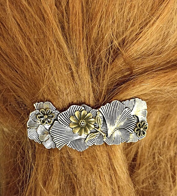 VINTAGE BEAUTIFUL  Barrette VINTAGE VICTORIAN FILIGREE French Barrette 80mm- Thick Hair  main image 2