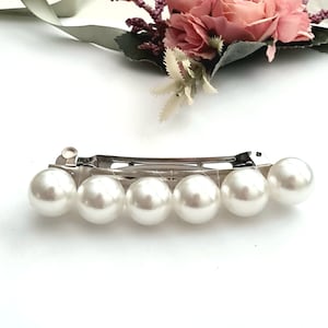 White pearl French barrette,wedding,bridal,vintage inspired,handmade,pearly barrette clip,women&#39;s hair barrette,white pearl barrette clip