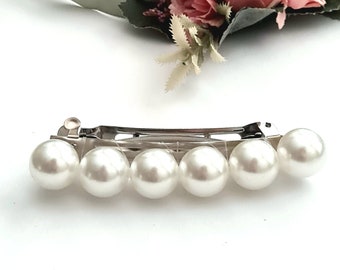 White pearl French barrette,wedding,bridal,vintage inspired,handmade,pearly barrette clip,women's hair barrette,white pearl barrette clip