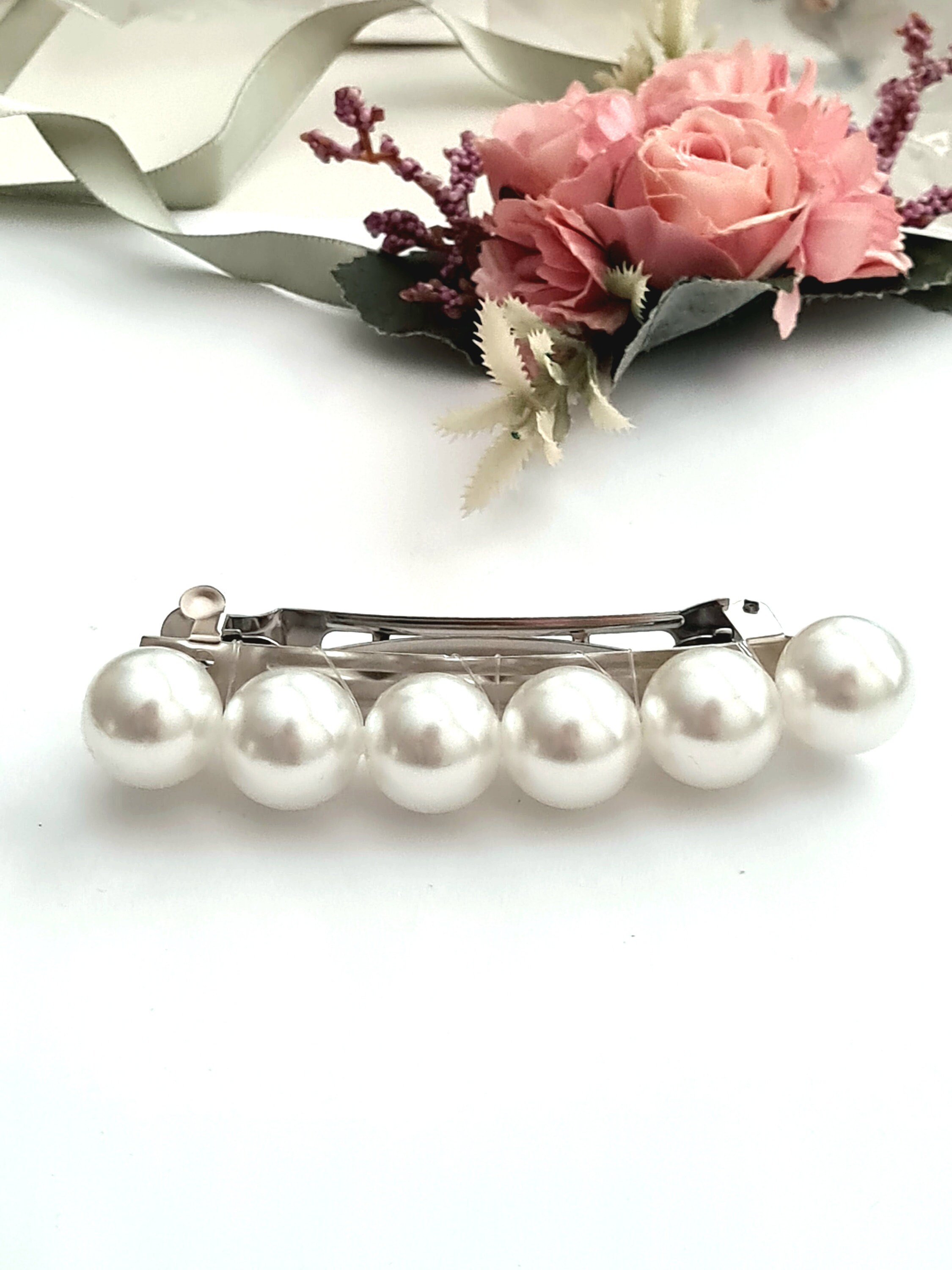 White Pearl French Barrette,wedding,bridal,vintage Inspired 