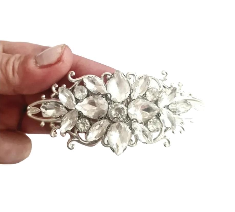 Full rhinestones and crystal silver hair barrette, wedding, handmade, prom,bride,bridesmaid,  sparkling barrette clip, vintage inspired