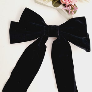 High quality large bow, velvet hair bow,black bow clip, long tail bow,Christmas hair bow,silky velvet bow barrette clip