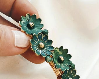 Handgefertigte Green Daisy Haarspange, Vintage Style Haarspange