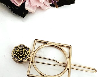 Antique gold geometric hair clip,handmade, minimalist, filigree, minimal, handmade, non slip, gold side clips,gold hair slide, Celtic clip