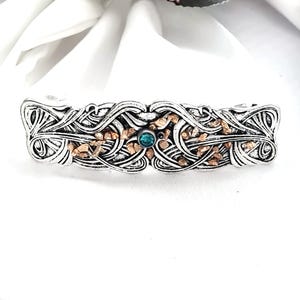 Silver plated Celtic Viking barrette with blue diamante,Nordic,sparkling,wedding barrette clip,high quality, ancient silver barrette